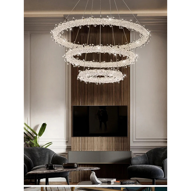 Glamorous ICE XL crystal LED ceiling chandelier, round, ring, modern silver 