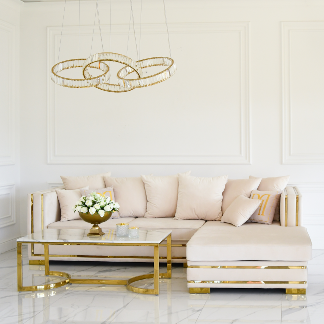 Glamorous coffee table, modern, white marble, gold LOLA table 