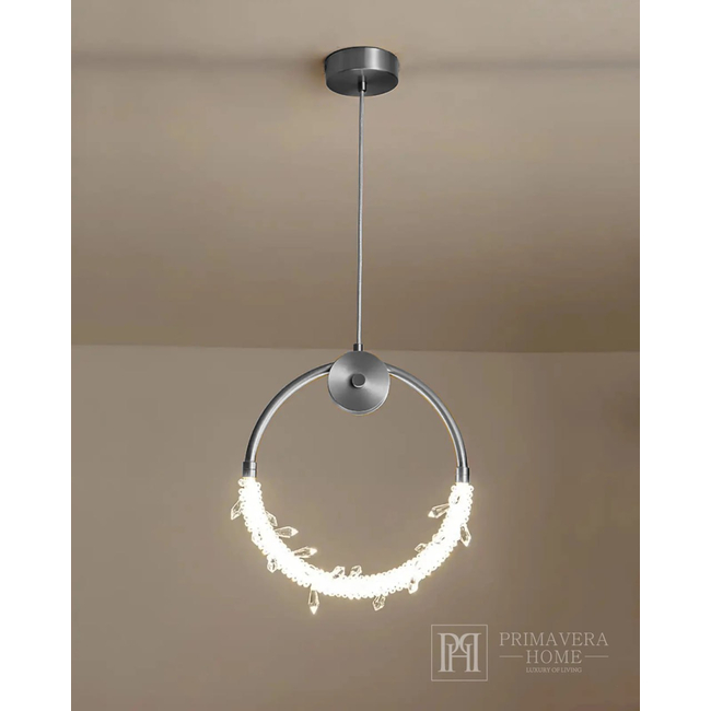 Żyrandol nowoczesny MOON, lampa wisząca glamour, srebrna, okrągła, designerska, ekskluzywna, pojedyncza, nad wyspę 