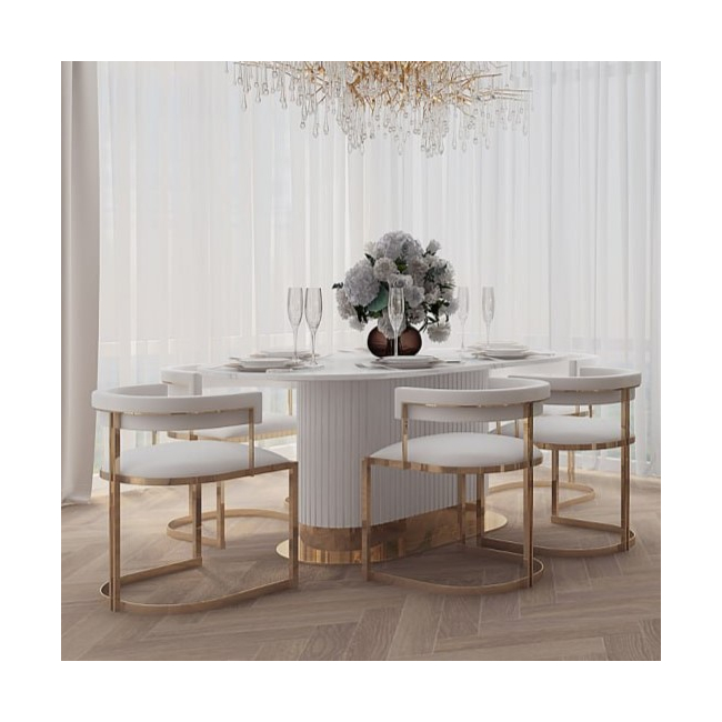 Designer glamor chair, gold, boucle, for the dining room, modern, half-round, for the dressing table, steel MARCO [CLONE] 