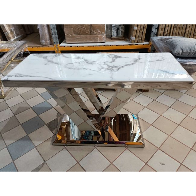 Modern, glamorous silver console, white marble top, for the LV COLLECTION hall [CLONE] 