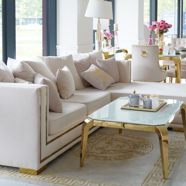 Glamouröser Couchtisch, für das Wohnzimmer, modern, mit Glasplatte, gold ELITE OUTLET 