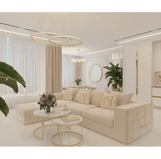 MODERN GLAMOR LIVING ROOM WITH THE EMPORIO COLLECTION IN GOLD