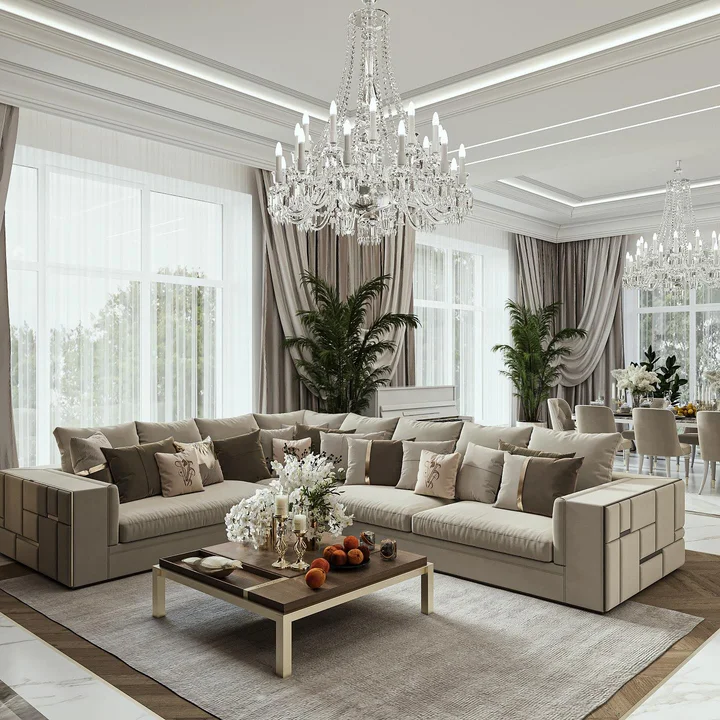 Ekskluzywny narożnik rozkładany złoty aksamitna sofa narożna PALACE