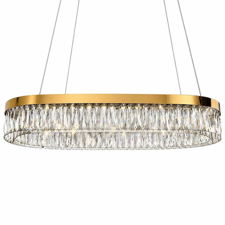 Żyrandol kryształowy złoty podłużny 100 cm nad stół DIAMOND L
