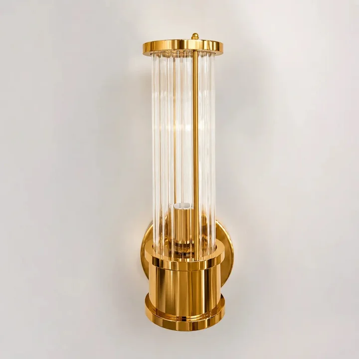 Kinkiet kryształowy, złoty, glamour, podłużny, designerska lampa ścienna RONALD S