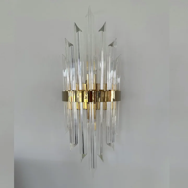 Kinkiet kryształowy, złoty, glamour, designerska lampa ścienna LUCY