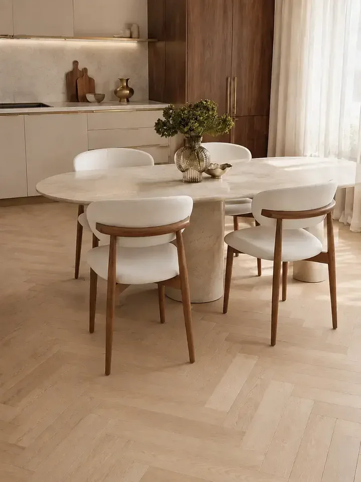 Designerskie Krzesło Drewniane Olivia – Nowoczesne z widokiem od dołu. Aranżacja nowoczesnego wnętrza od Primavera Home.