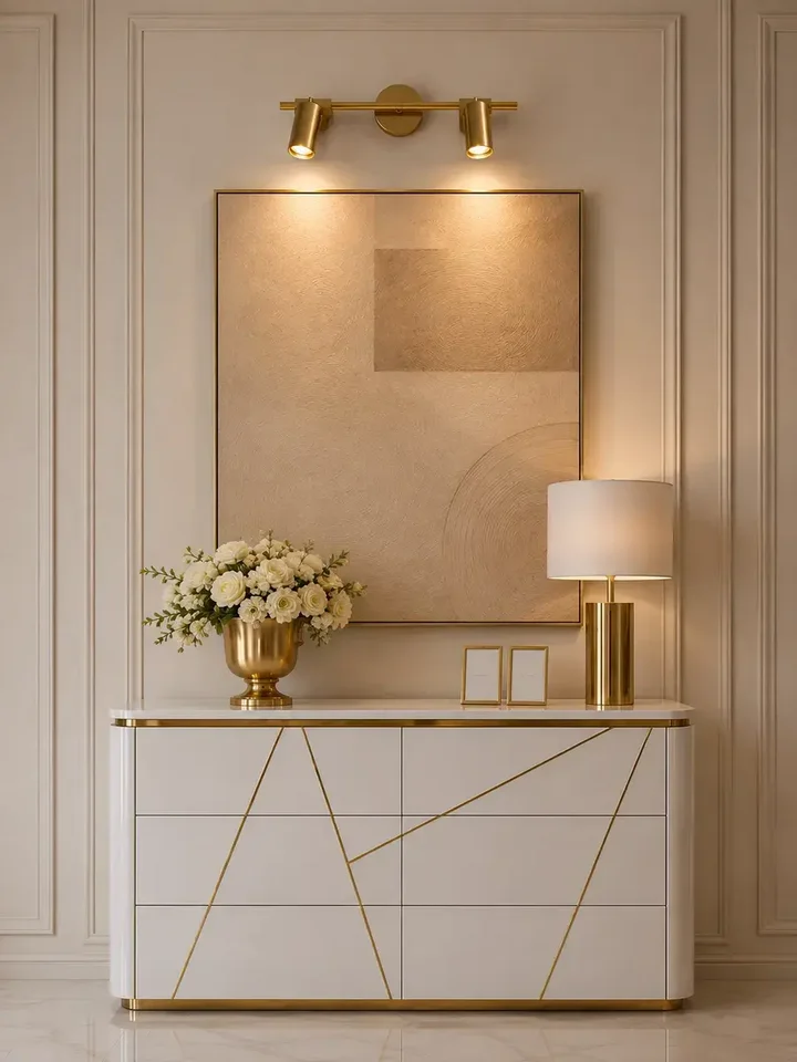 Perspektywiczne ujęcie lampy, ukazujące jej elegancki design i funkcjonalność. Oświetlenie na zamówienie od Primavera Home.
