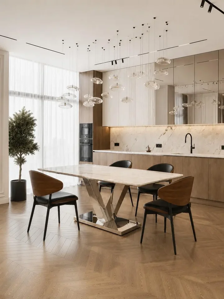Widok stołu LV COLLECTION Srebrny z góry, ukazujący detal blatu. Detal wykończenia od Primavera Home.
