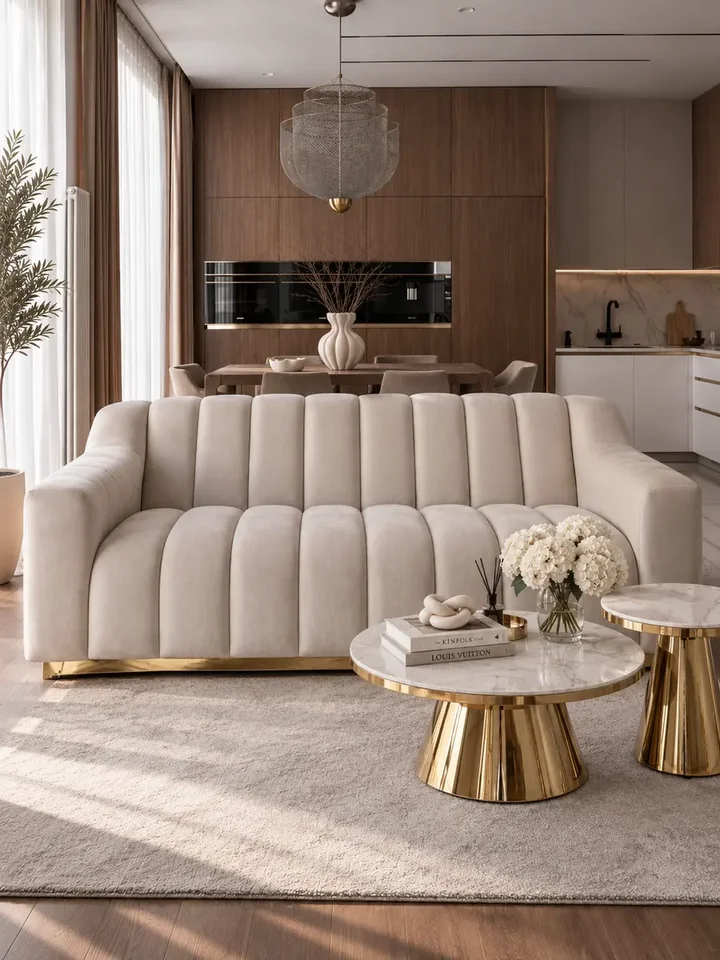 Sofa LONDON Beżowa w aranżacji nowoczesnego wnętrza. Meble na zamówienie od Primavera Home.