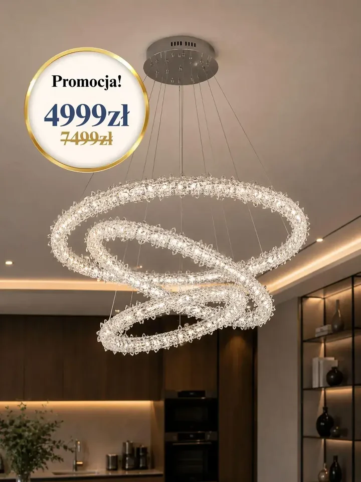 Żyrandol ICE XL Srebrny ukazany z boku. Ekskluzywne oświetlenie od Primavera Home idealne do aranżacji nowoczesnego wnętrza.