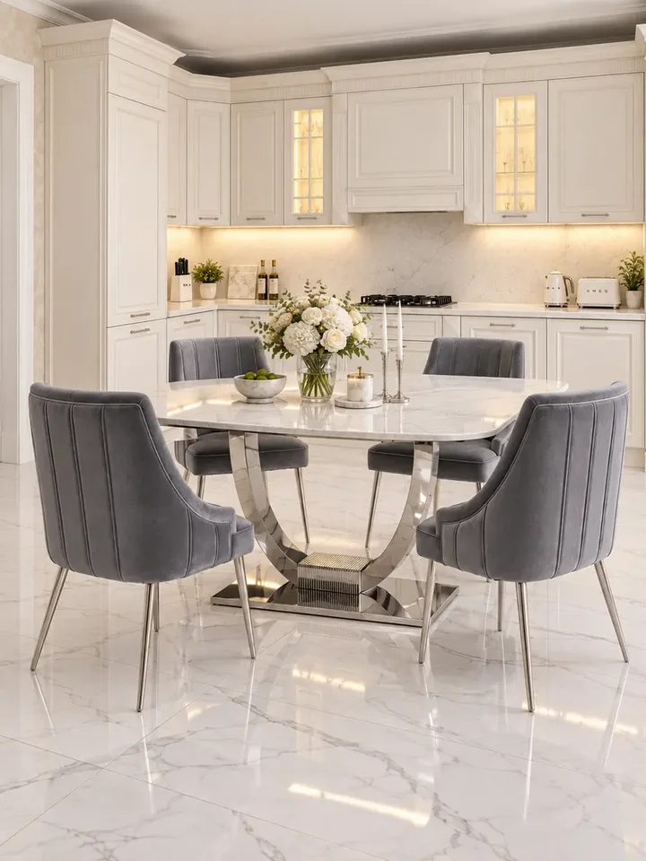 Ekskluzywny stół glamour do jadalni w nowoczesnym wnętrzu. Ekspozycja w salonie od Primavera Home.