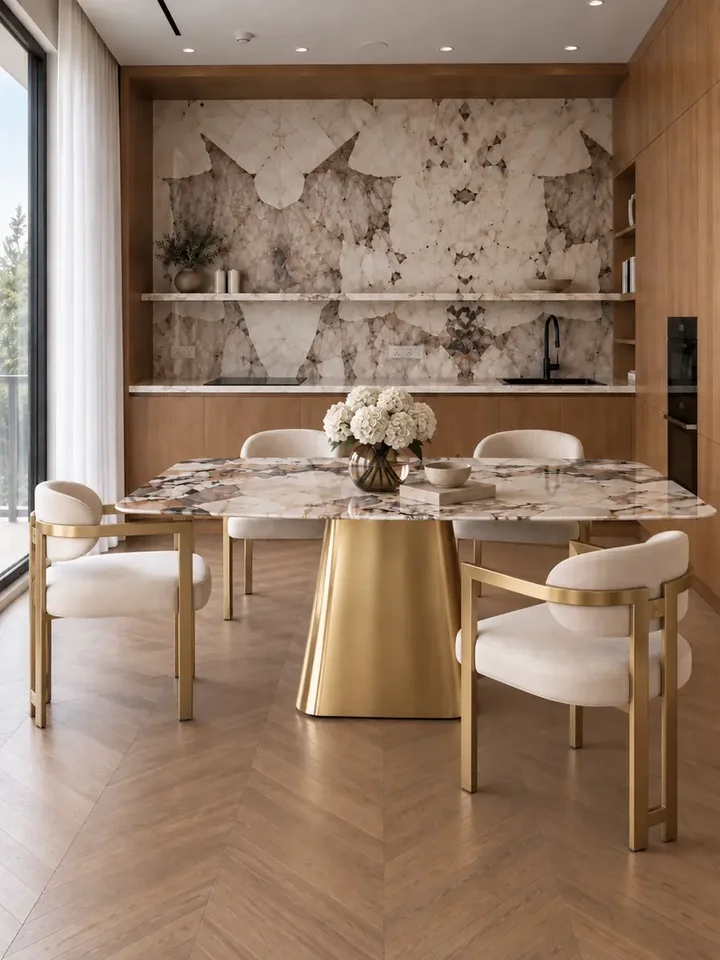 Ekstremalne zbliżenie na Krzesło beżowe złote nowoczesne designerskie w stylu włoskim ROMEO, ukazujące detale wykończenia z oferty Primavera Home.