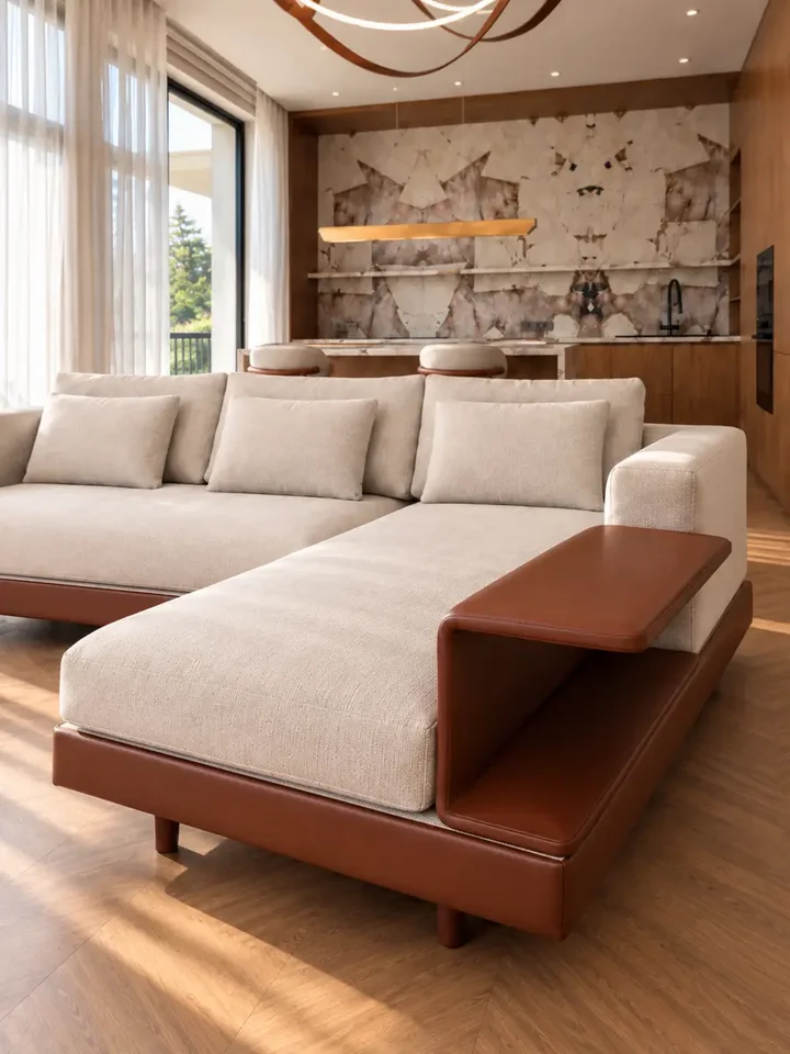 Przykładowa sofa do salonu luksusowa 3 osobowa NAPOLEONE widoczna z boku. Detal wykończenia od Primavera Home.