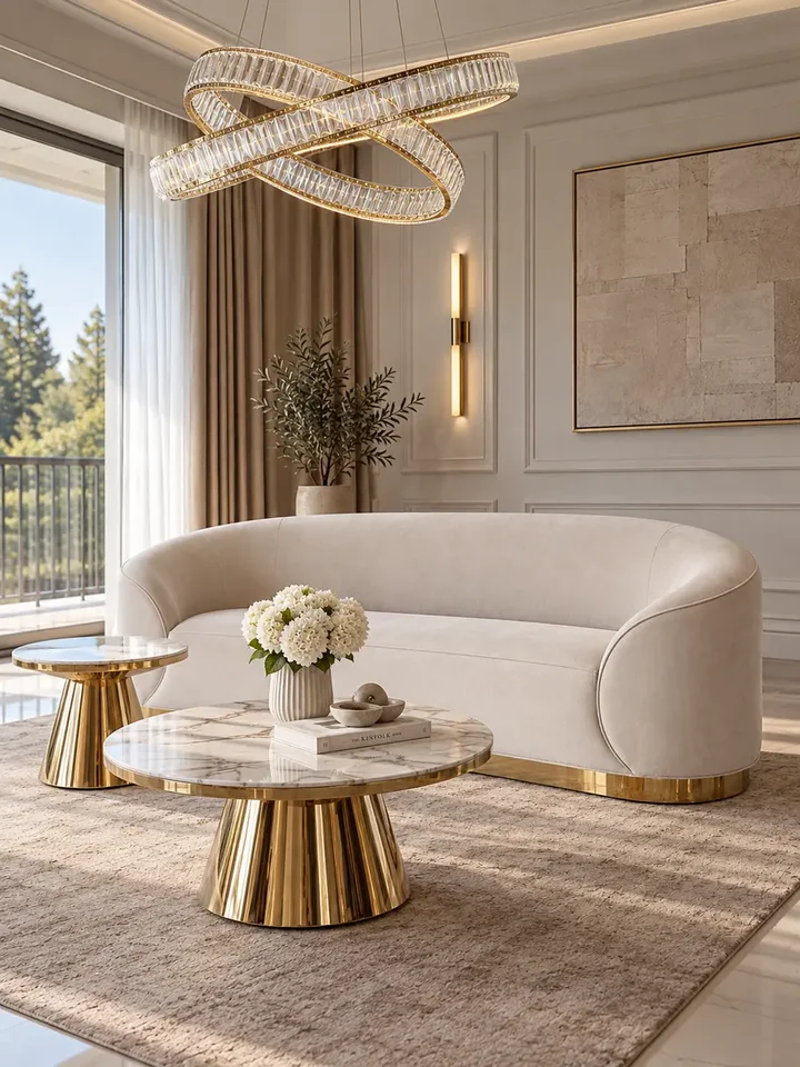 Sofa Beżowa Glamour Aksamitna FLORENCE Złote Nogi w zbliżeniu, prezentująca wysoką jakość materiału od Primavera Home.