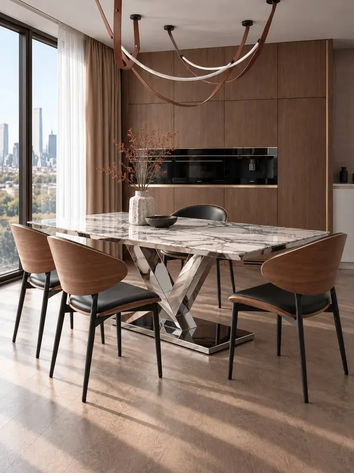 Stół LV COLLECTION Srebrny widziany z góry, idealny do eleganckiej jadalni. Meble na zamówienie od Primavera Home.