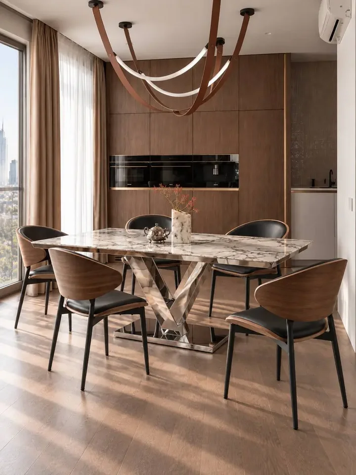 Stół LV COLLECTION Srebrny z dużym detalem na blacie, podkreślającym jego luksusowy charakter od Primavera Home.