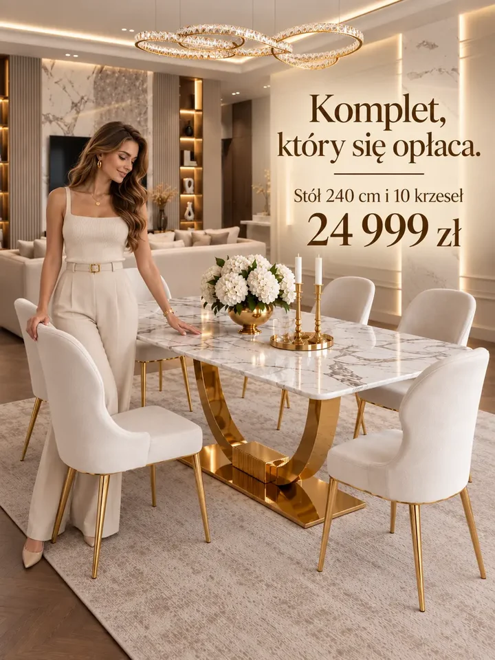 Zbliżenie na wysokiej jakości wykończenie blatu oraz stalowych nóg w zestawie od Primavera Home.