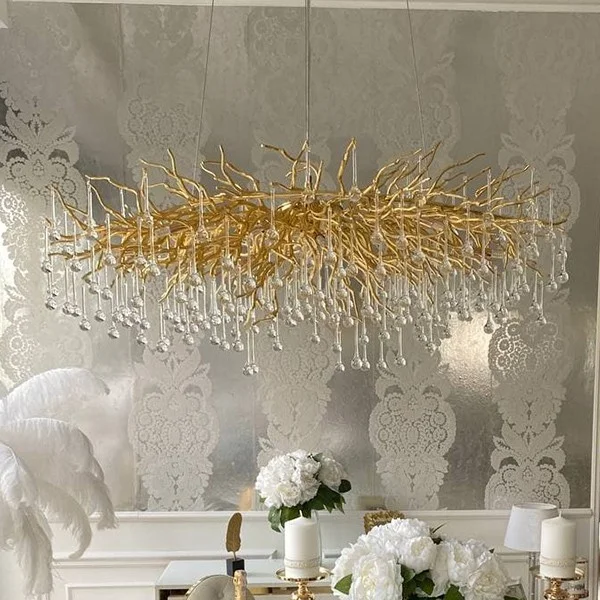 Żyrandol Glamour Rain XL – złota lampa wisząca designerska do salonu