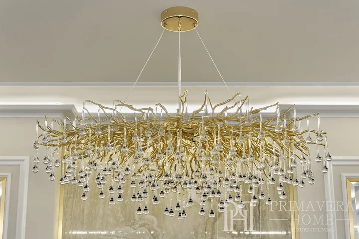 Żyrandol glamour złota lampa wisząca z kryształami