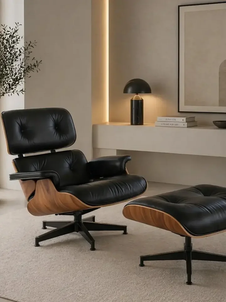 Fotel Lounge z Podnóżkiem zbliżenie na detal wykończenia. Detal wykończenia od Primavera Home.