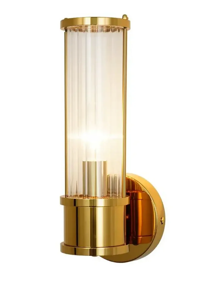 Kinkiet kryształowy, złoty nowoczesny do sypialni, łazienki, lampa ścienna 27 cm RONALD S, wykończenie metalowe, podkreślające elegancję i nowoczesność. Produkt od Primavera Home.