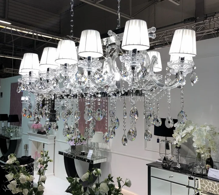 Żyrandol glamour srebrny salno szklany
