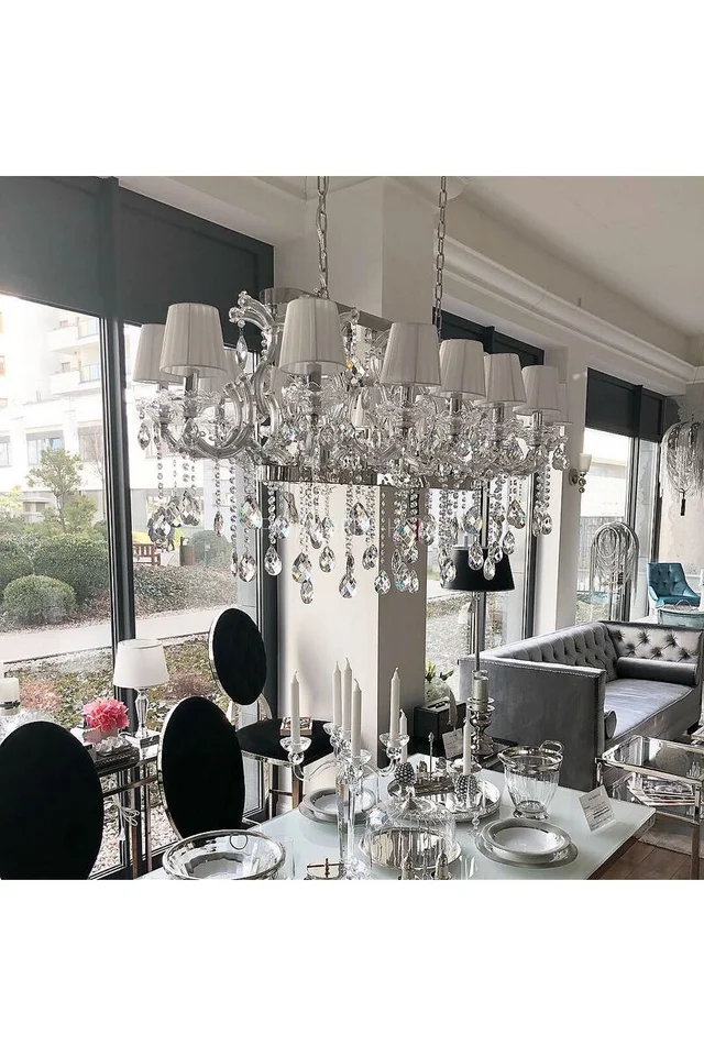 Srebrny żyrandol Świecznikowy w stylu glamour