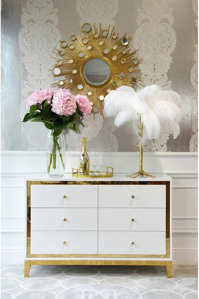 komoda glamour drewniana stal złota