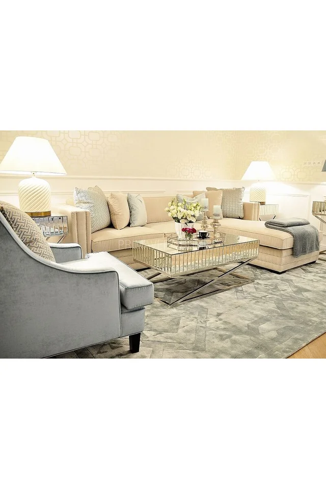 sofa glamour  narożna szara
