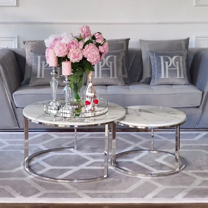 Stolik kawowy nowoczesny srebrny styl glamour