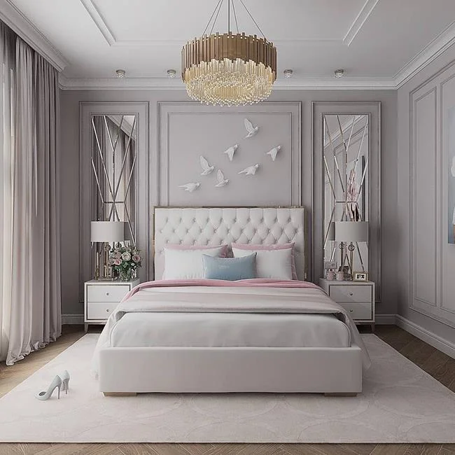 Łóżko sypialniane tapicerowane glamour złote
