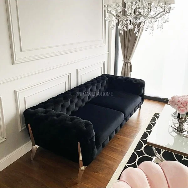 sofa glamour nowoczesna tapicerowana srebrne nogi