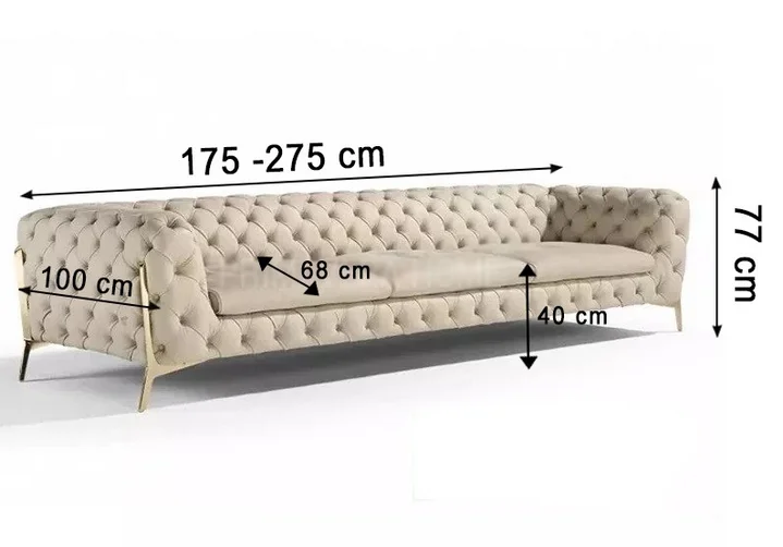 sofa glamour nowoczesna tapicerowana srebrne nogi