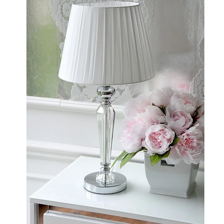 Lampa stołowa glamour srebrno biała