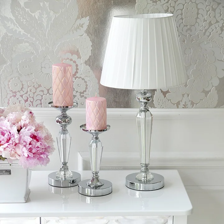 Lampa stołowa glamour srebrno biała