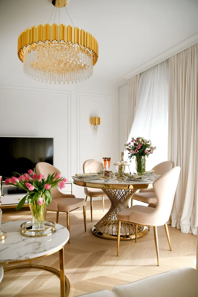 Stylowy okrągły stół Antonio w eleganckim salonie Primavera Home