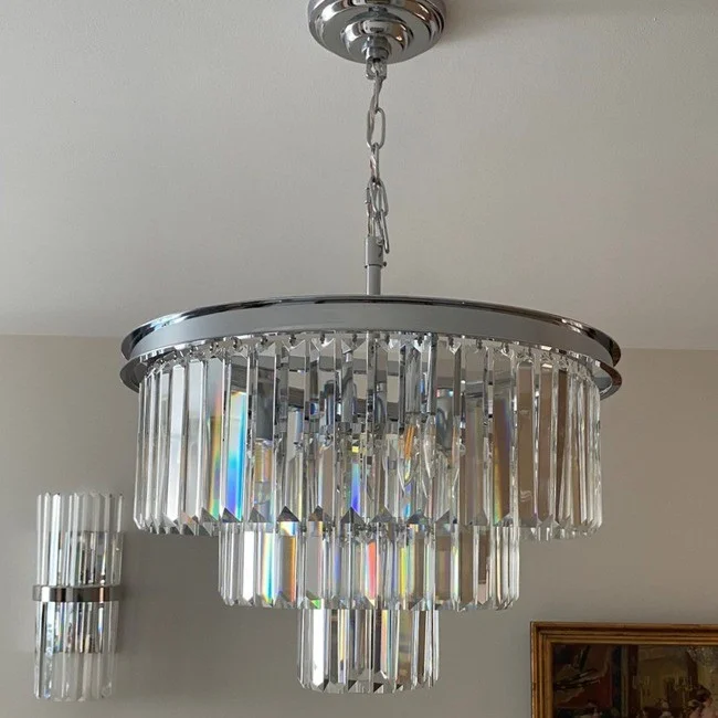 Kryształowy żyrandol okrągły GLAMOUR S srebrny - lampa wisząca do salonu