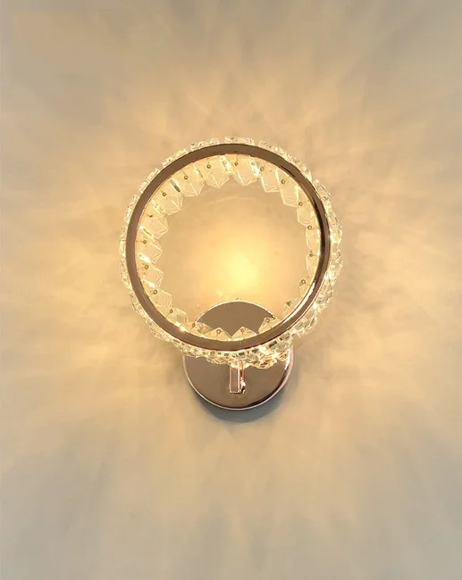 Okrągły kinkiet ECLIPSE w stylu glamour, złoty, frontalne ujęcie, szerokość 15.5 cm
