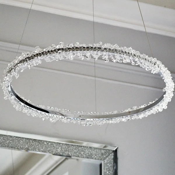 Żyrandol glamour srebrny lampa wisząca z kryształami