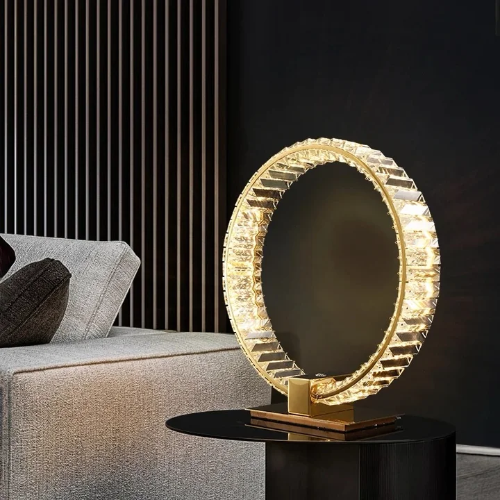 Lampa stołowa złota kryształowa ring