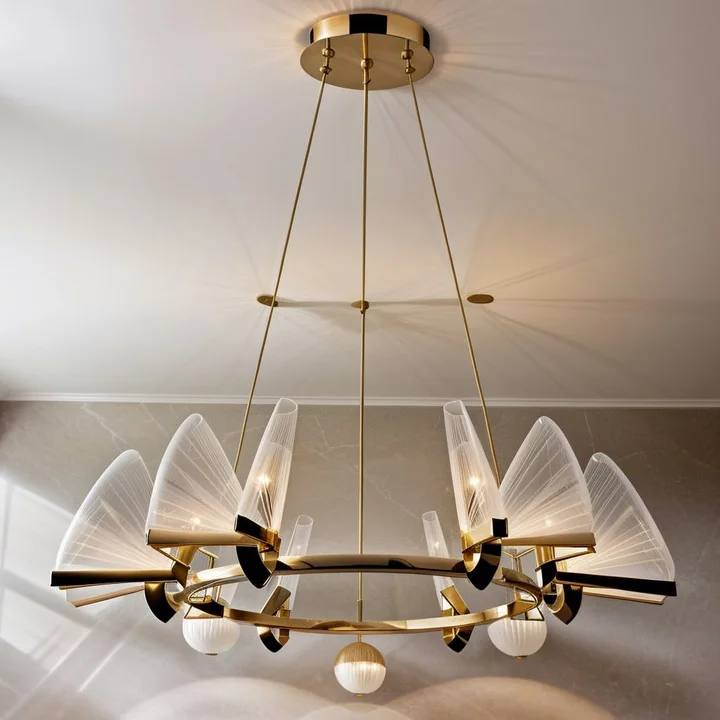 Żyrandol Kryształowy Motyl Złoty – lampa wisząca glamour okrągła do salonu
