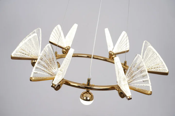 Żyrandol Kryształowy Motyl Złoty – lampa wisząca glamour okrągła do salonu