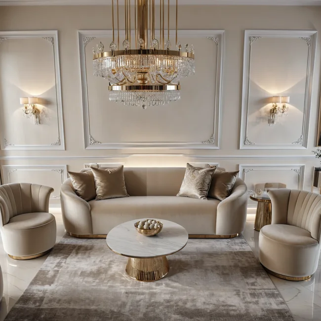 Aksamitna sofa 3-osobowa beż złoty