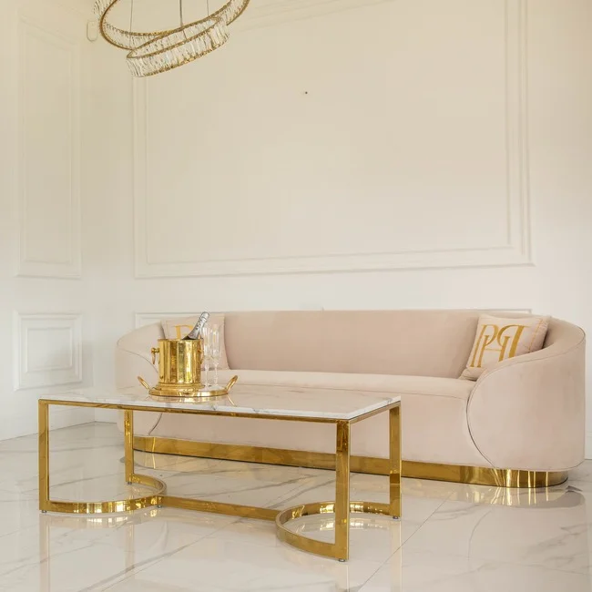 luksusowa beżowa sofa złota