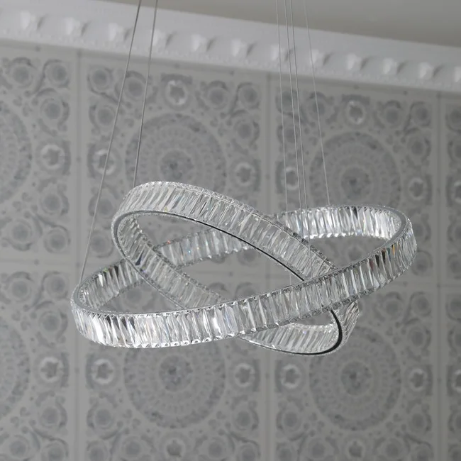 dwupoziomowy zyrandol krysztalowy srebrny glamour led
