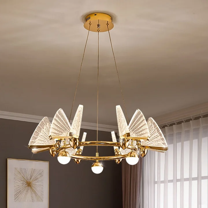 Nowoczesna okrągła lampa kryształowa Motyl glamour – widok konstrukcji od dołu