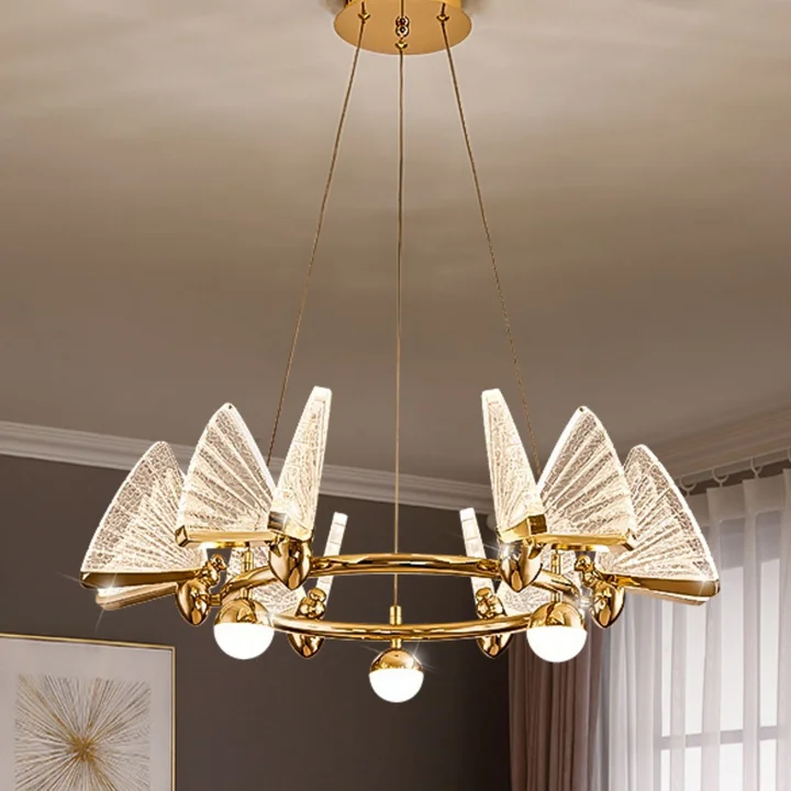 Designerski żyrandol kryształowy Motyl w kolorze złotym – nowoczesna okrągła lampa wisząca Primavera Home