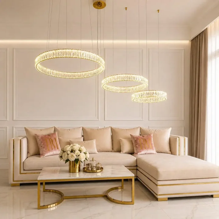 Modułowy żyrandol kryształowy Crystal XXL Złoty, stylowy element dekoracyjny od Primavera Home.